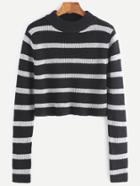 Shein Black And White Striped Crop Sweater