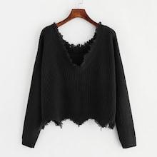 Shein Plus V Neck Raw Cut Trim Jumper