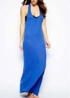 Rosewe Vogue Deep Blue Scoop Neck Sleeveless Long Dress