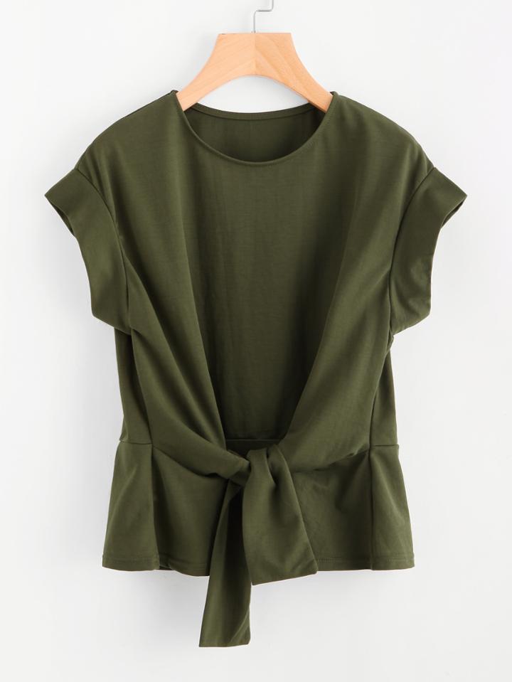 Shein Dolman Sleeve Knotted Front Blouse