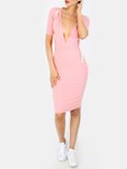 Shein Pink V Neck Drawstring Hooded Midi Dress