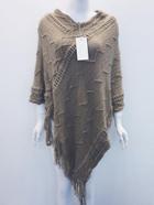 Shein Khaki V Neck Tassel Poncho