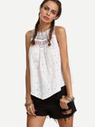 Shein White Embroidered Cutout Sleeveless Blouse