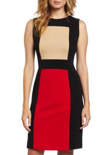 Rosewe Enchanting Round Neck Tank Pattern High Waist Dress