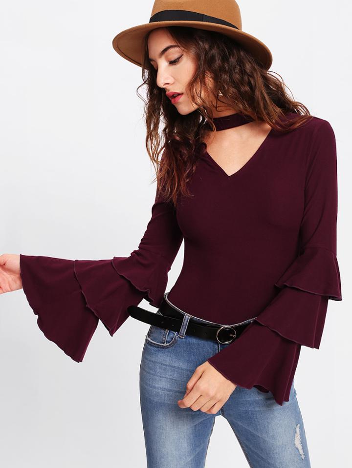 Shein Choker Neck Layered Sleeve Tee