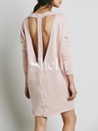 Shein Pink Long Sleeve Backless Dress