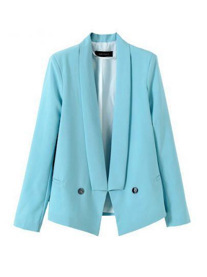 Shein Blue Shawl Collar Open Front Twin Jet Pockets Blazer