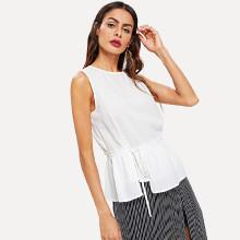 Shein Button Keyhole Back Drawstring Ruffle Hem Top