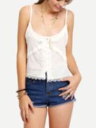 Shein Lace Trimmed Buttoned Front Cami Top