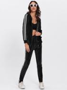 Shein Stripe Side Velvet Hooded Jacket With Pants