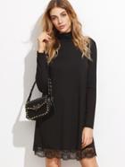 Shein Black High Neck Lace Hem Shift Dress