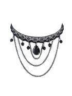 Shein Black Hanging Chain Beads Lace Tattoo Necklace
