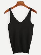 Shein Black Double V-neck Knitted Tank Top
