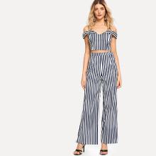 Shein Striped Cold Shoulder Top & Pants Set