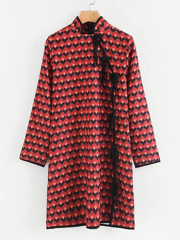 Shein Tie Detail Geometric Print Dress
