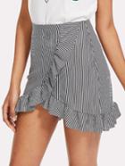 Shein Striped Ruffle Hem Overlap Skirt