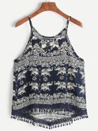 Shein Aztec Print Crochet Lace Trim Dip Hem Cami Top