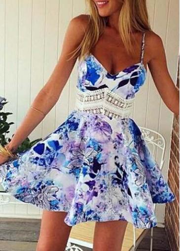 Rosewe Floral Print Spaghetti Strap A Line Dress