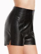 Shein Black Faux Leather Side Slit Zip Back Shorts