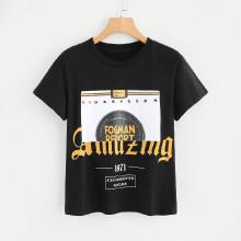 Shein Grommet String Detail Graphic Tee