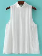 Shein White Sleeveless Keyhole Back High Neck Pleated Blouse