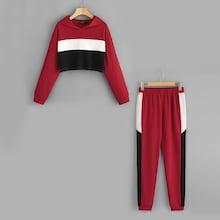 Shein Color-block Crop Hoodie & Pants Set