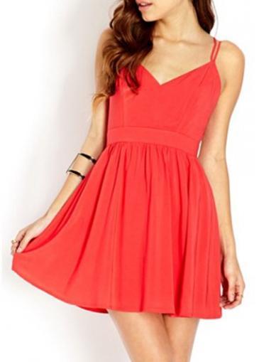 Rosewe Elegant Girls Red Open Back Spaghetti Strap Dress