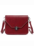 Shein Faux Leather Push-lock Flap Bag - Burgandy