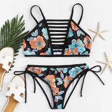 Shein Laddering Cut Insert Floral Bikini Set