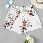 Shein Frilled Waist Scalloped Floral Shorts
