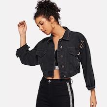Shein Denim Ring Detail Dual Pocket Jacket