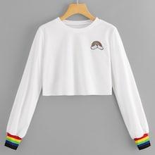 Shein Contrast Striped Side Crop Sweatshirt