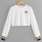 Shein Contrast Striped Side Crop Sweatshirt