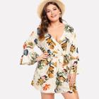 Shein Plus Wrap Waist Belted Tropical Print Jumpsuit