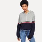 Shein Striped Zip Front Hoodie