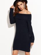 Shein Navy Fold Over Off The Shoulder Sweater Dress