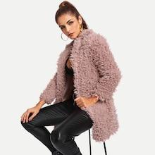 Shein Open Front Solid Teddy Coat