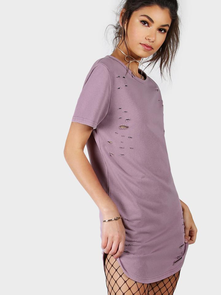 Shein Curved Hem Distressed Tee Dress