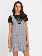 Shein Checked Frill Hem Pinafore Dress