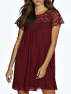 Shein Burgundy Crochet Lace Shoulder Swing Dress