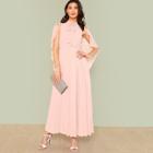 Shein Tie Neck Cloak Sleeve Pleated Panel Dress