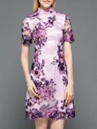 Shein Purple Gauze Embroidered Shift Dress