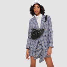 Shein Notch Neck Pocket Detail Plaid Blazer