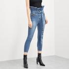 Shein Ruffle Waist Skinny Jeans With D-ring Belt