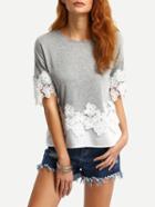 Shein Lace & Chiffon Trimmed T-shirt