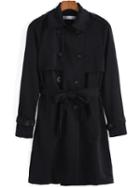 Shein Black Lapel Double Breasted Trench Coat