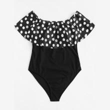 Shein Plus Polka Dot Flounce Swimsuit