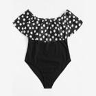 Shein Plus Polka Dot Flounce Swimsuit