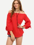 Shein Red Off The Shoulder Tie Cuff Blouse