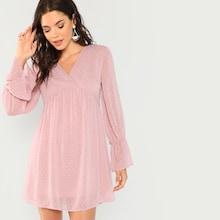 Shein Surplice Neck Flounce Sleeve Jacquard Dress